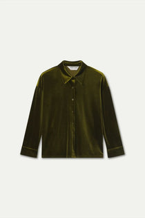 Camicia Compañia Fantástica donna in velluto verde oliva - vista frontale