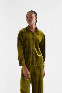 Camicia Compañia Fantástica donna in velluto verde oliva - immagine 2