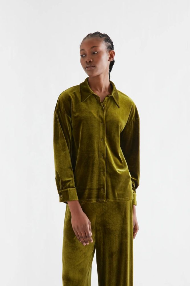 Camicia Compañia Fantástica donna in velluto verde oliva - immagine 2