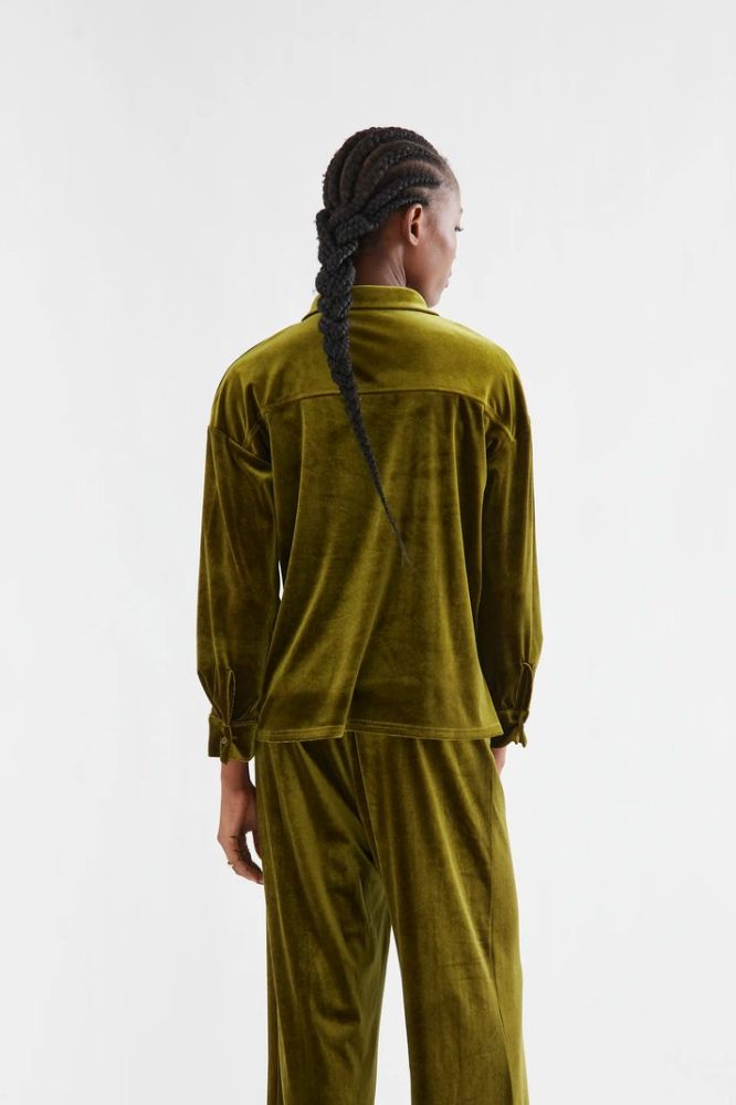 Camicia Compañia Fantástica donna in velluto verde oliva - immagine 4
