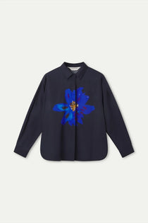Camicia Compañia Fantástica donna in cotone con stampa clematide - vista frontale