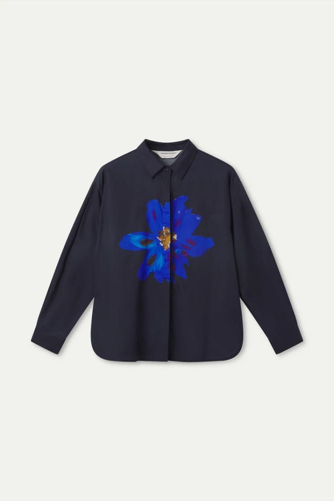 Camicia Compañia Fantástica donna in cotone con stampa clematide - vista frontale