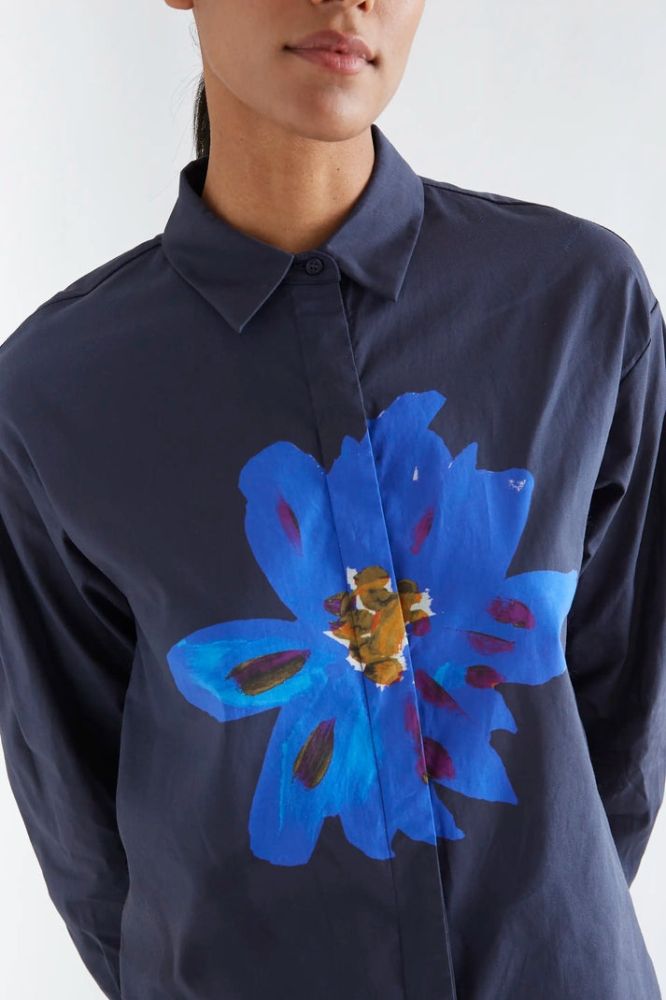 Camicia Compañia Fantástica donna in cotone con stampa clematide - immagine 2