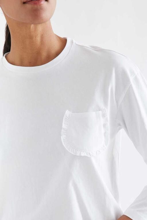 T-shirt donna bianca Compañia Fantástica 64C/11167 - dettaglio tasca con balze