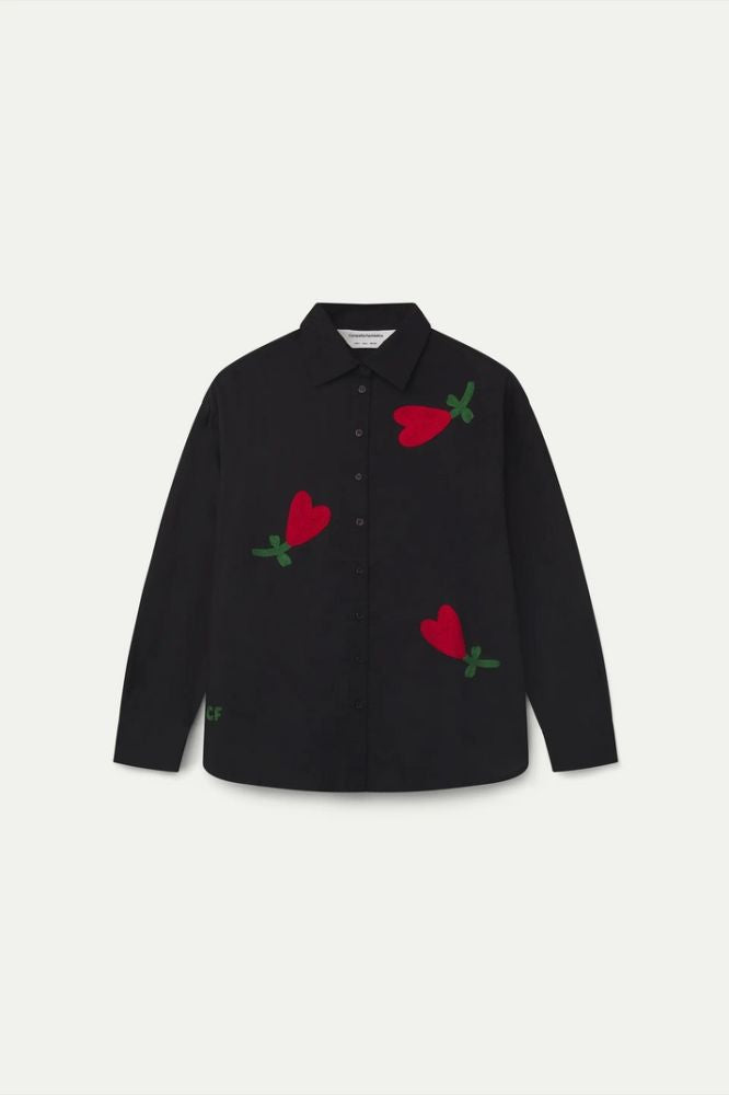 Camicia donna nera con ricamo di cuori Compañia Fantástica 64C/41110 - vista frontale
