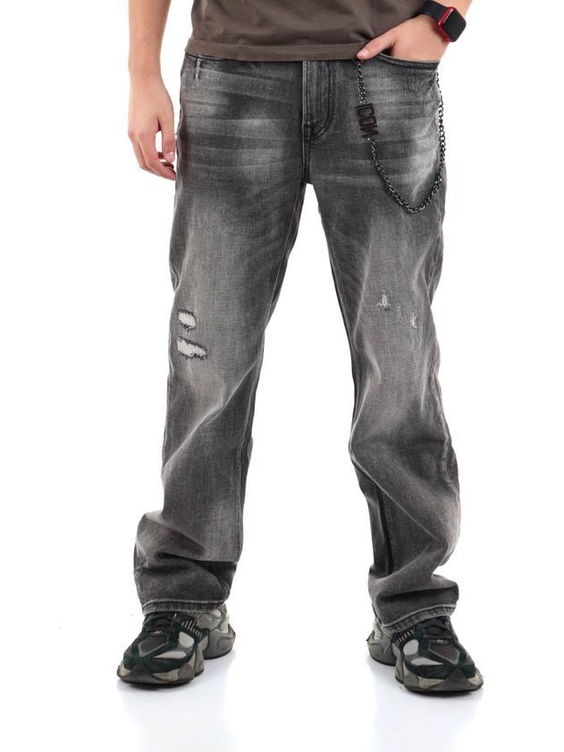 Jeans uomo ICON IUD028 baggy grigio con rotture Immagine principale del prodotto