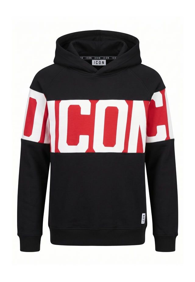 Felpa uomo ICON IUF053 nero e rosso con cappuccio Immagine principale del prodotto