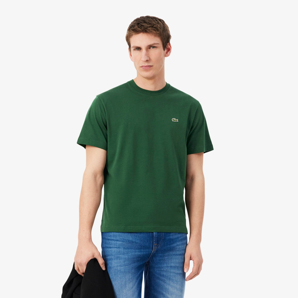 T-Shirt LACOSTE uomo bianca girocollo - dettaglio tessuto cotone