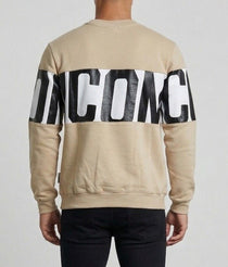 Felpa ICON uomo avorio color block con maxi logo - dettaglio girocollo